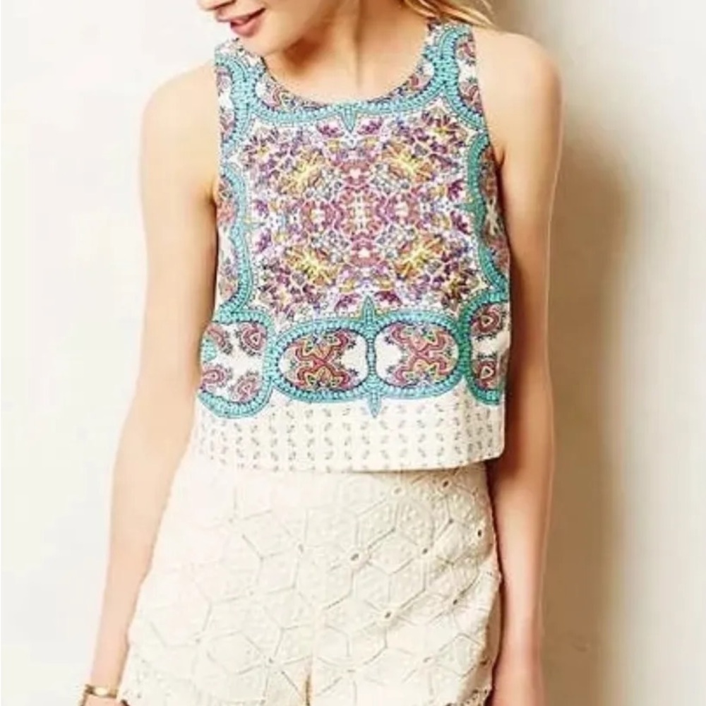 Anthropologie Maeve Manolya Art Deco Floral Print Midi Top